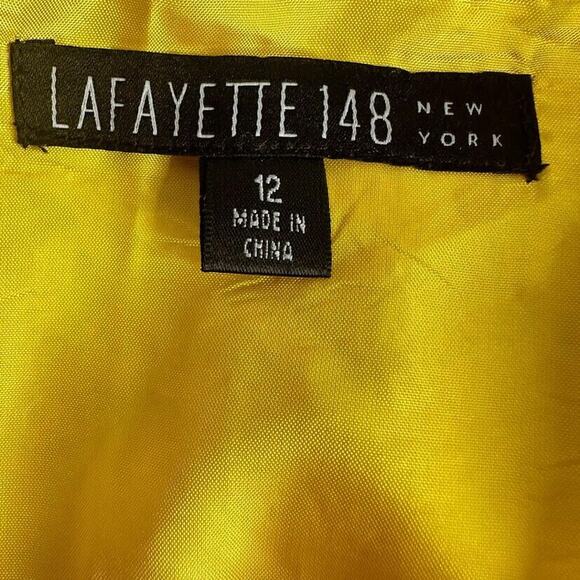 Lafayette 148 New York Yellow Linen Lace Overlay A-line Full Midi Skirt Size 12 - Picture 5 of 6